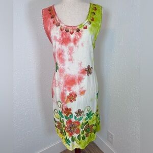 VNTG Nf Tie Dye Embroidered Summer Dress / Beach Coverup